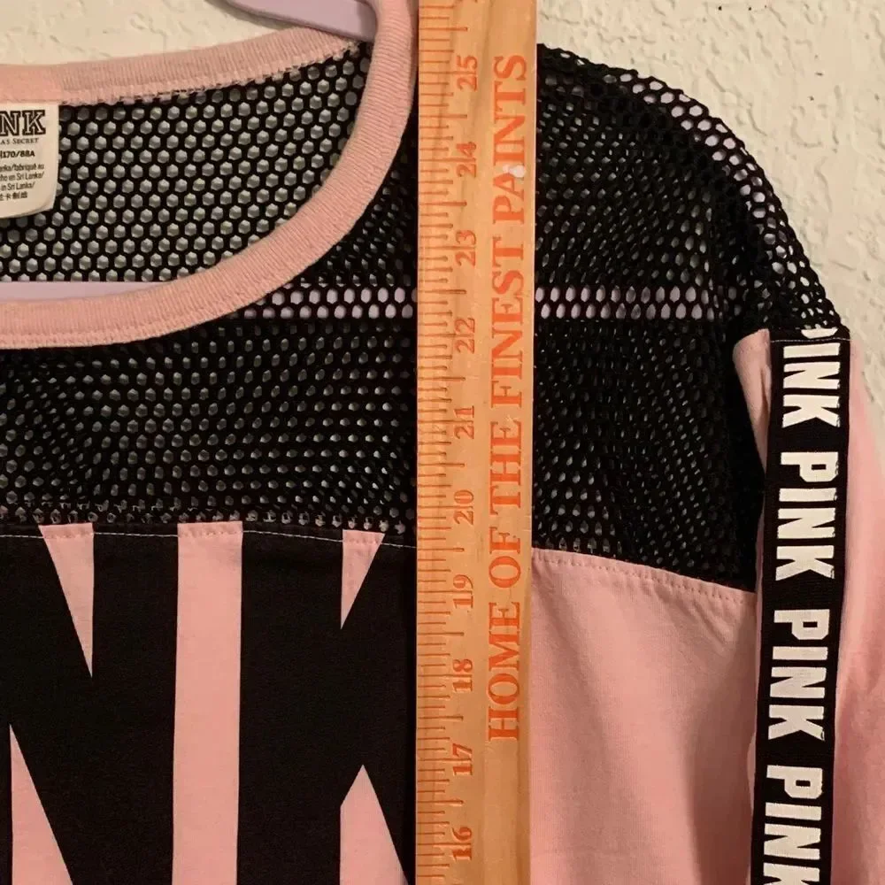 PINK Victoria's Secret Pink and Black 3/4 Sleeve Mesh Top Size S